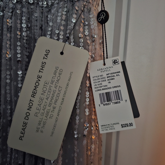 NWT Beautiful Sequined Silver Full Length Adrianna Papell Dress Size 18 - Picture 4 of 5
